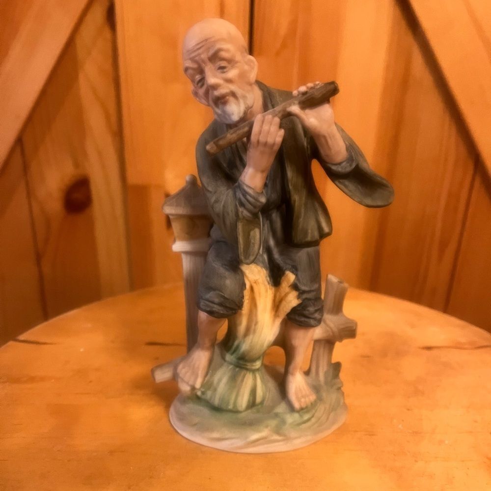 Vintage Old Man Playing Flute Homco Inarco E1713 Porcelain Bisque Figure 6.5” (6